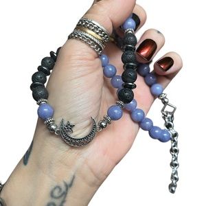 Handmade natural gemstones beads moon star boho adjustable choker necklace